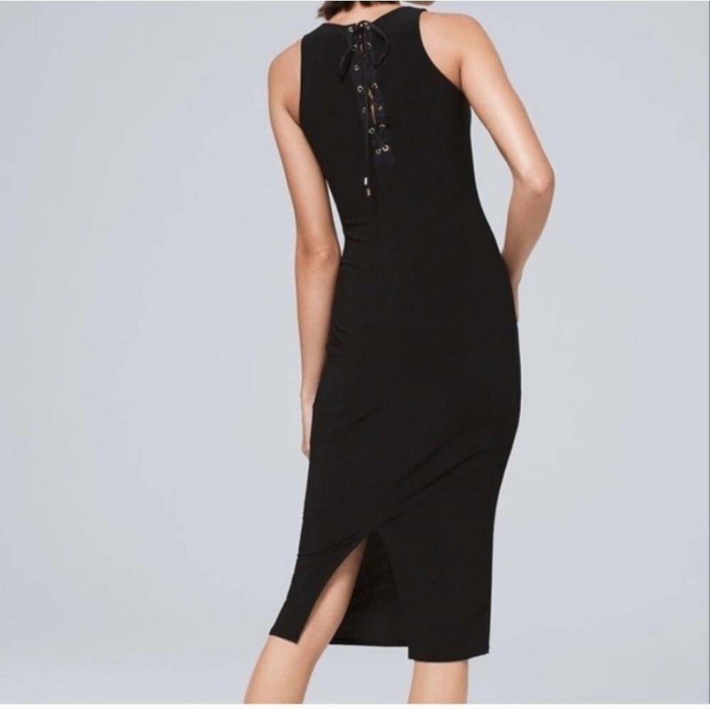 White House Black Market lace up back stretch jersey knee length dress Small